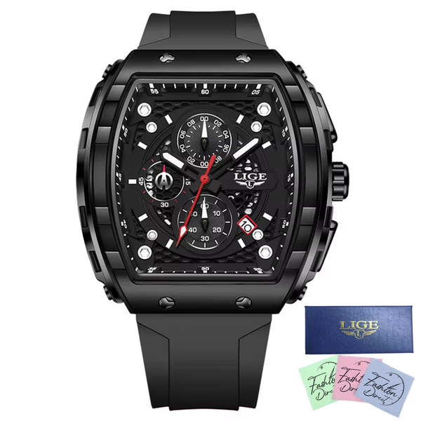 LIGE - Men Luxury Chronograph Silicone Strap Sport Watch - Blue