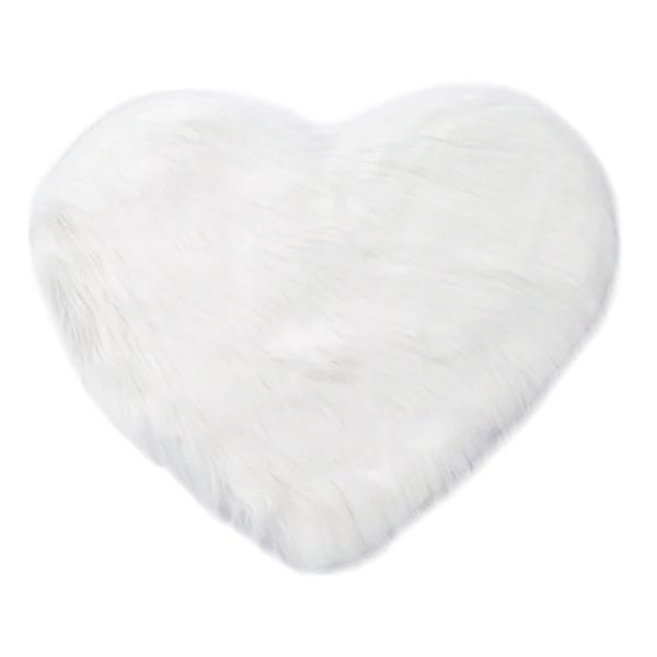Plush Faux Fur Heart-Shaped Non-Slip Manicure Mat - White