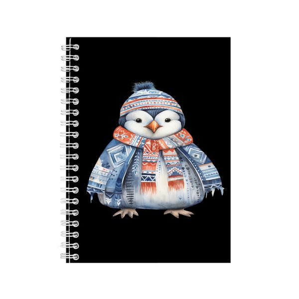 Winter Coat A5 Notebook Spiral and Lined Penguin Lovers Graphic Notepad 127
