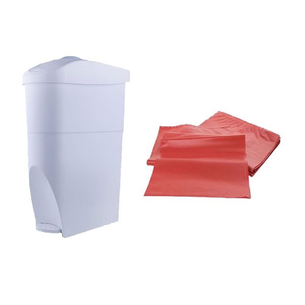 Foot Pedal Sanitary She Bin 18 Litre - White &amp; 120 Bin Liners