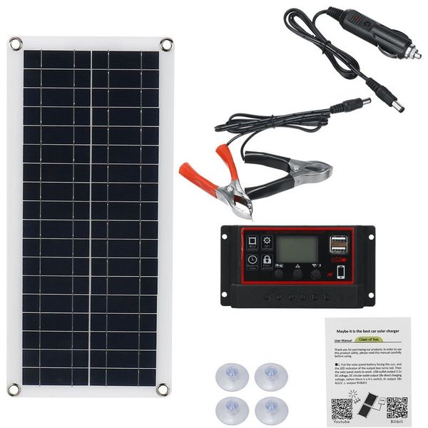 12V 30W Solar Panel + 100A Dual USB Flexible Polycrystalline Controller