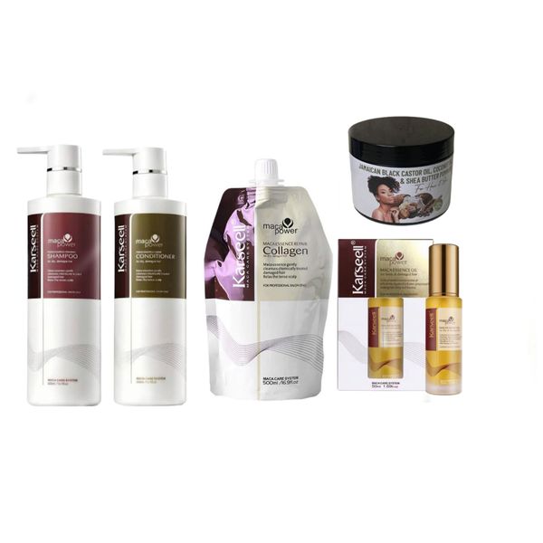 Karseell Maca Collagen Shampoo, Conditioner, Pouch Mask, Oil with Butter