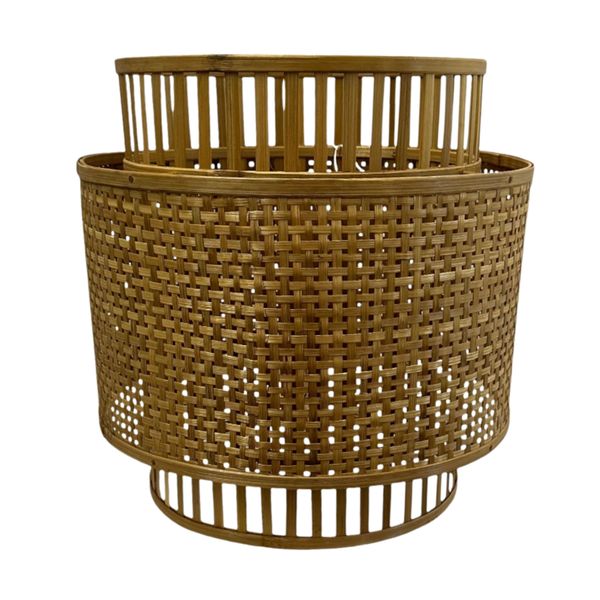 Lampshade Bamboo Pendant Duo - Nested Cylindrical Woven Set | Natural Decor