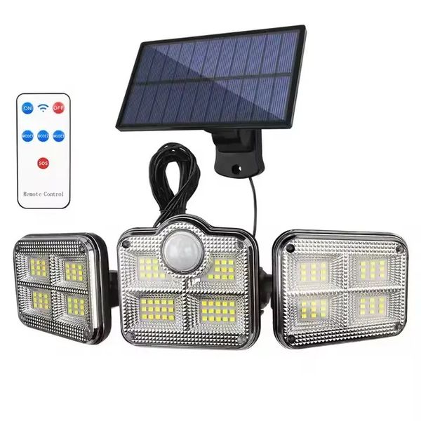 Solar Motion Sensor Garden Light 3-Head Waterproof Floodlight With Remote