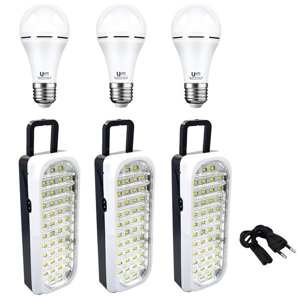 3 Rechargeable LED Bulb (9W E27) &amp; 3 x 44Led Emergency Lantern