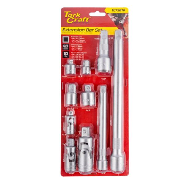 Tork Craft - Adaptor and Extension Set - (1/2", 1/4", 3/8") - 10 Pieces