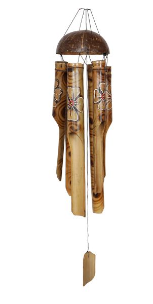Wind Chime Bamboo Coconut Husk Handmade - 40cm Flower Design