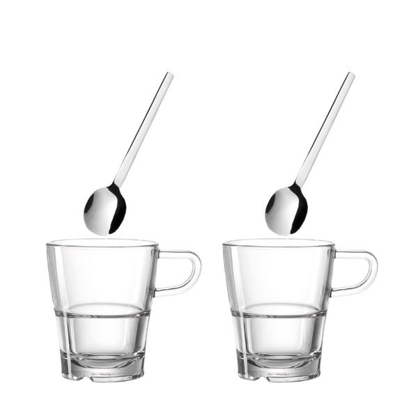 Leonardo Glass Tea or Coffee Cup with Spoon SENSO 250ml – Set of 2 each