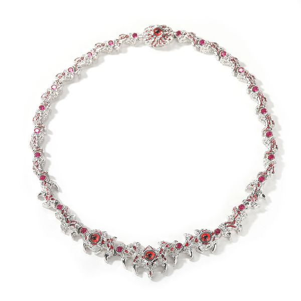 Men's Hip Hop Necklace Spiked Thorn Red Eye Design Rhinetone Inlaid Jewelry