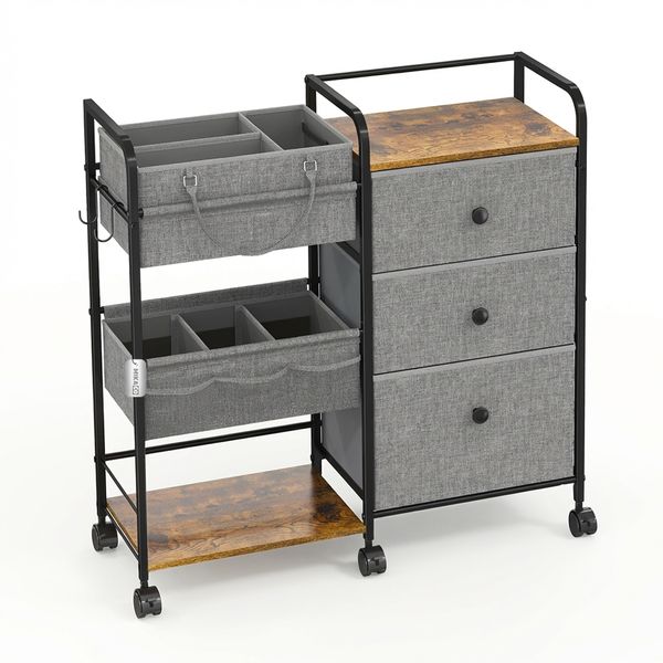 MIkaco Nurseries Storage Organizer Storage Rack Cart w/ 3 Fabric Drawers