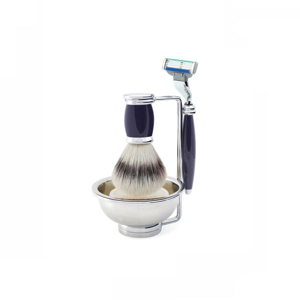 Edwin Jagger 4 Piece Blue Bulbous Set, Includes Mach 3 Razor Blade