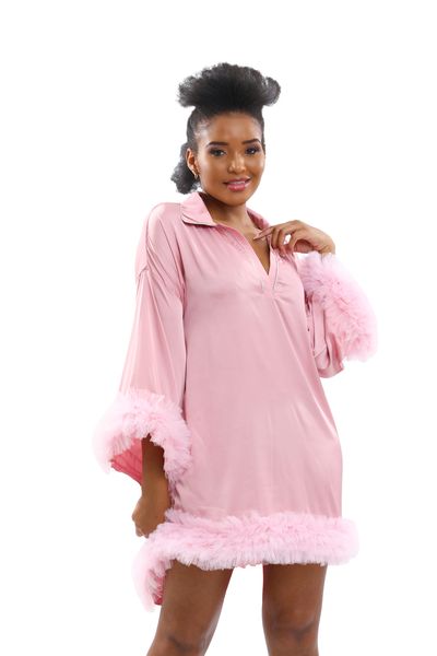 Selphies Silky Soft Luxury Milano Satin Loungewear Shirt Night Dress-Pink