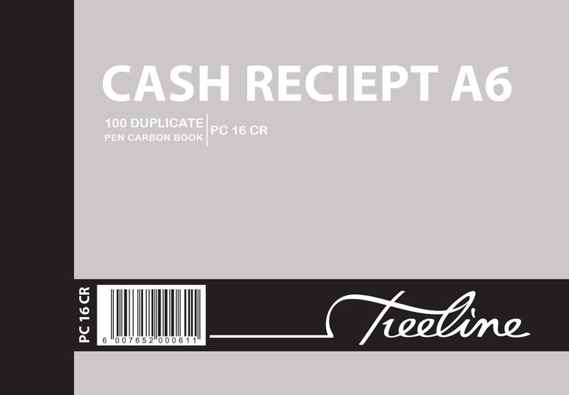Treeline A6L - Duplicate Pen Carbon Book - Cash Receipt - Pack of 10
