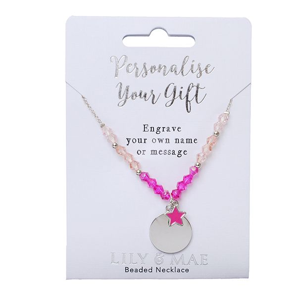 Lily &amp; Mae Beaded Necklace - Engrave Me - Pink