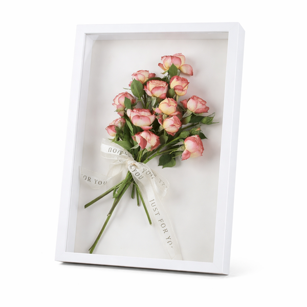 Artificial Floral Board Hollow Photo Frame A4 Size - White