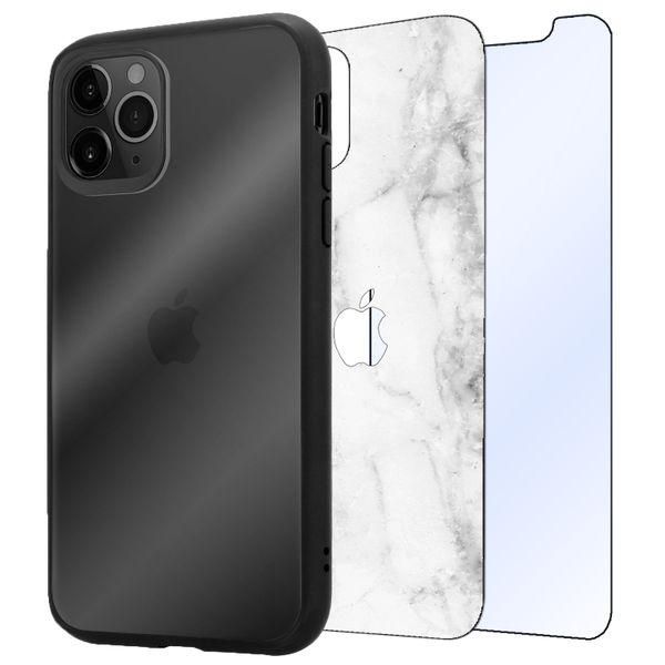 3-in-1 Kit for iPhone 11 - Case, Tempered Glass &amp; White Marble Skin