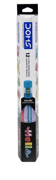Doms Hello X-Tra Super Dark Graphite Pencil 12 Pc + Eraser