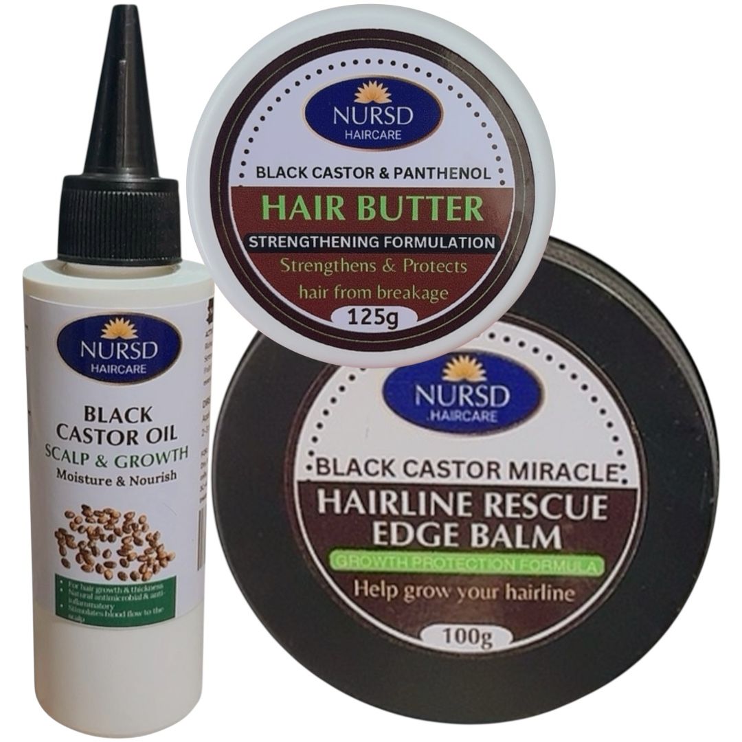 NURSD Organics Hair Growth & Edge Balm, Butter & Scalp Oil Bundle