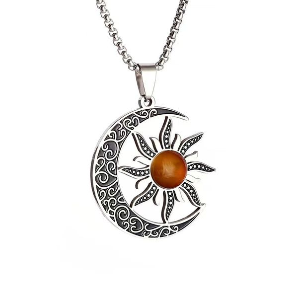 Stylish New Sun And Moon Pendant Mystery Crescent Gemstone Necklace
