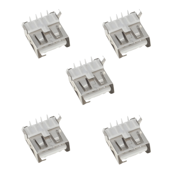 HKD XY-USB151 USB A Female Right Angle PCB Connector Copper Shell - 5 Pack