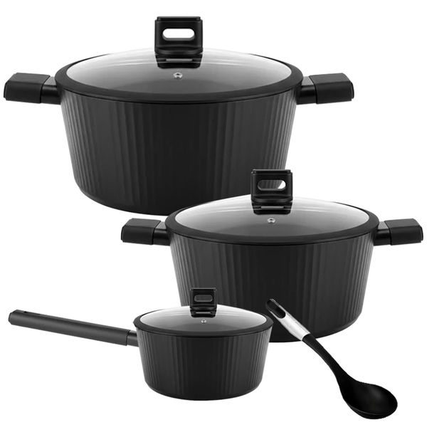 Modern Black Design Non-stick Forged Casserole with Glass Lid