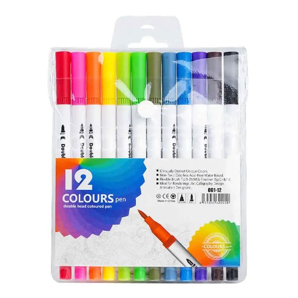 12/24 Colors Double Head Markers Tip Art Supplies Drawing Brush Pen Set