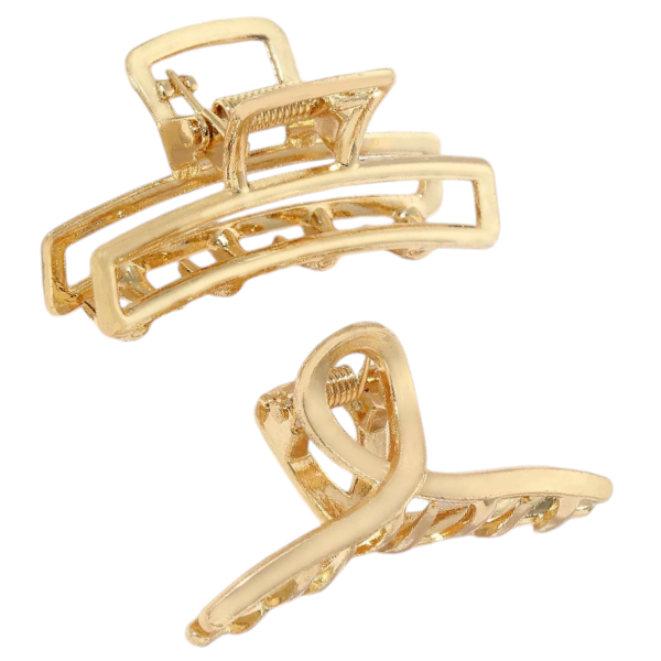 Women's Elegant Small Metal Cross and Hollow Out Hair Clip Set - Gold - 2 Piece