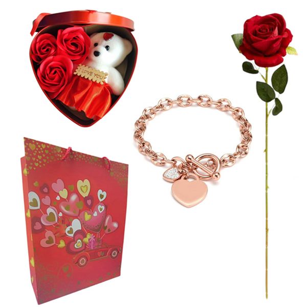 Valentine Gift Women Rose Soap Bracelet and Artificial Rose with Gift Bag