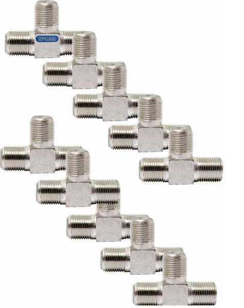 ZATECH T Type Connector 3 Way Splitter (Sliver Tone) Pack Of 10
