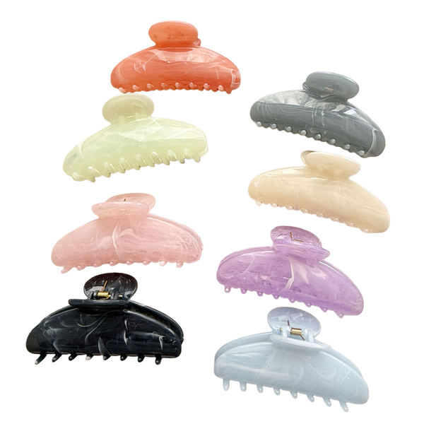 Transparent Marble Patterned Semi-Circular Hair Clips - 8 Piece
