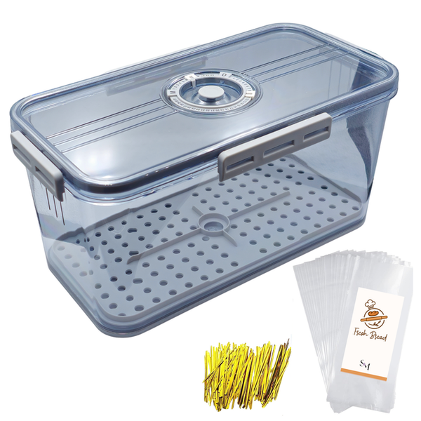 Bread Bin Box for Kitchen &amp; 20 Pack Reusable Plastic Bread Bags with Ties