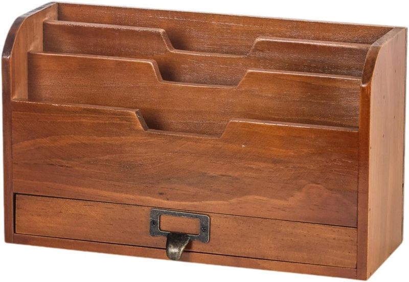 FytStycale Desktop Letter Rack Wooden Desk Organizer Storage Box Saving