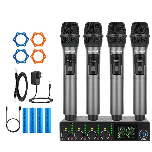 4-Pack Rechargeable UHF Wireless Mic System for Karaoke, Parties &amp; Events
