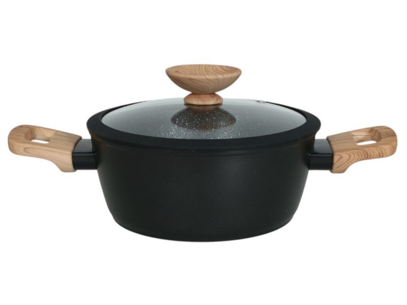 George &amp; Mason - Black Granite Ceramic Coated Pot with Glass Lid - 24cm