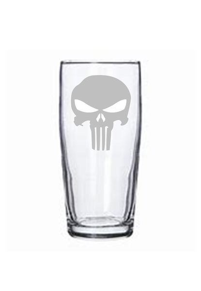 Willy Beer Glass - Etched - Skull (Punisher) - Set of 2