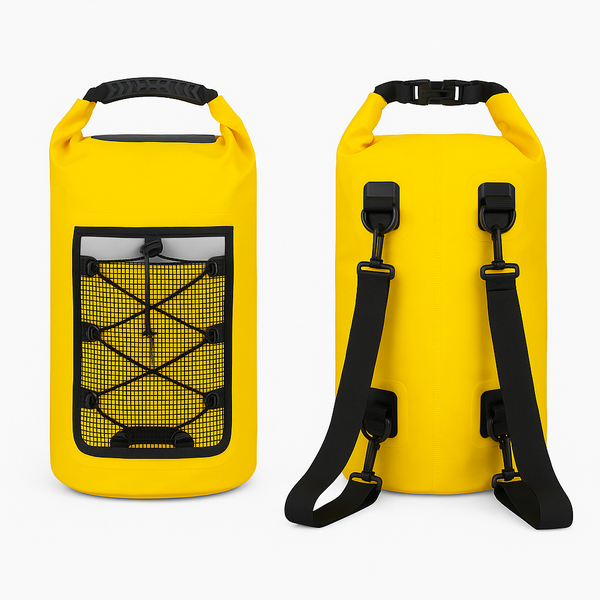 20L Waterproof Dry Bag with Detachable Straps and Front Pocket - Yellow