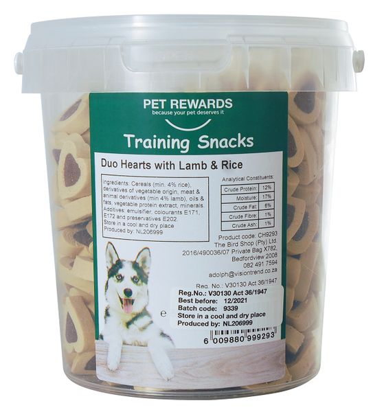 Dog Treats - Training Snacks - Duo Hearts - Lamb &amp; Rice Flavour - 500g