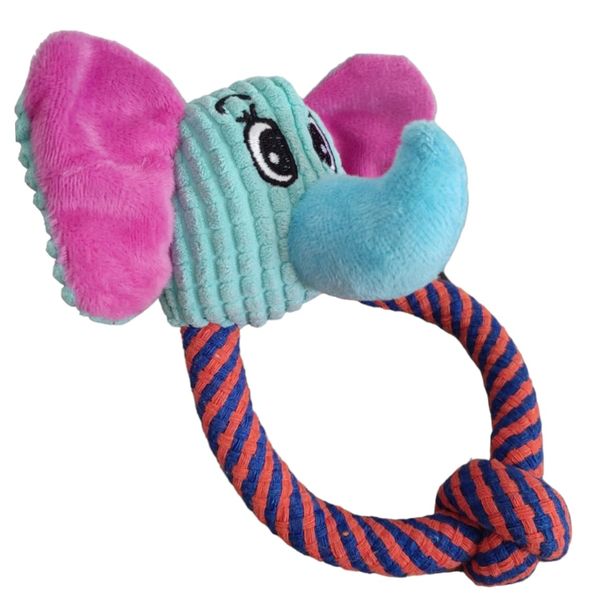 Durable Plush Squeaky Rope Chew Toy for Puppies-23cm Rope-Elephant