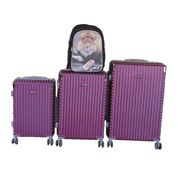 ABS Purple Spinner Luggage Set with Lion Print Schoolbag 3-Piece