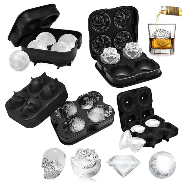 4 Piece Whiskey Ice Cube Molds Silicone Tray With Lid-Making 16 Giant Cubes