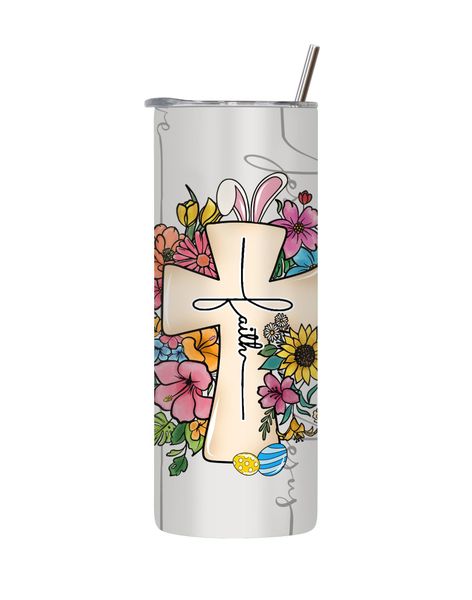 Faith 20 Oz Straight Skinny Tumbler with Trendy Easter Graphic Present 082