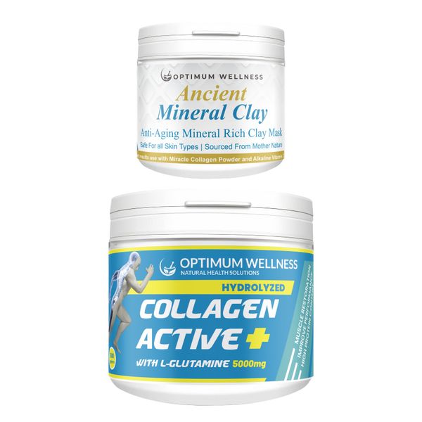 Optimum Collagen Active+ 10,000mg L-GLUTAMINE 5000mg 500g &amp; Clay Mask