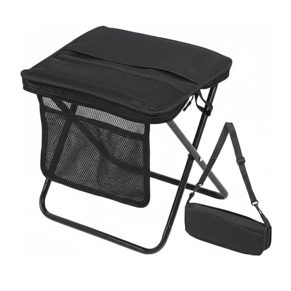 Portable Folding Stool With Dual Storage Pockets And Side Pockets Compact