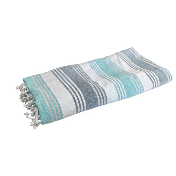 Duck egg Stripped Fouta with Tassel- 90 x 180cm Large Throw