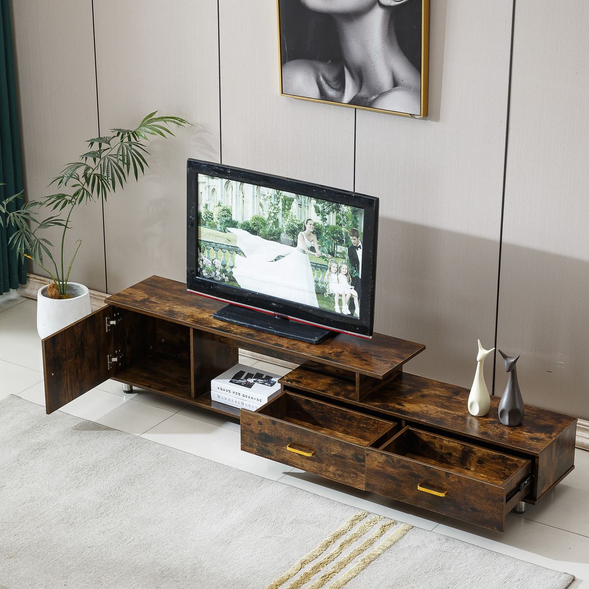 TV Stand Length Adjustable Cabinet Media Console Table
