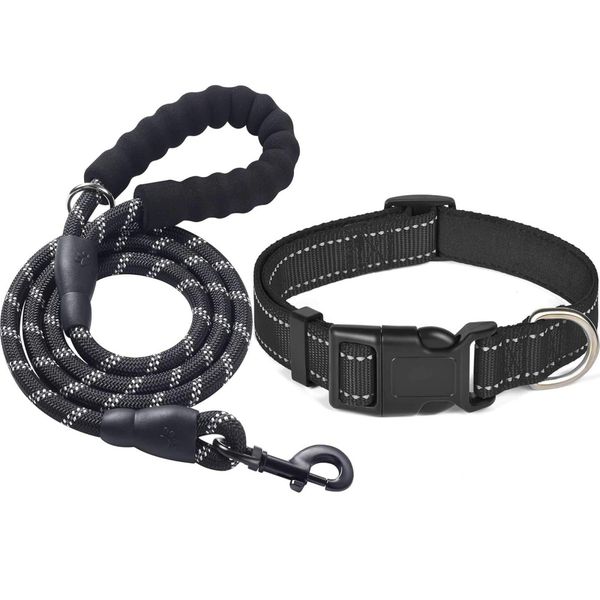 QYNIAL Padded Neoprene Dog Collar 20-30cm Leash Set With Reflective Strip