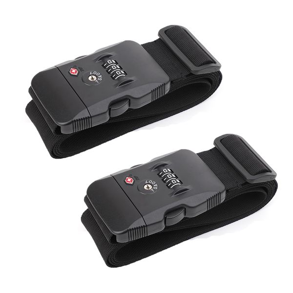 2-Pack TSA Luggage Security Straps - 200x5cm - Black, Adjustable &amp; Durable