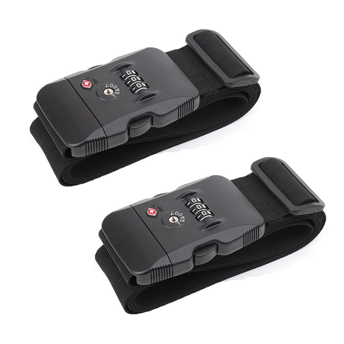 2-Pack TSA Luggage Security Straps - 200x5cm - Black, Adjustable & Durable