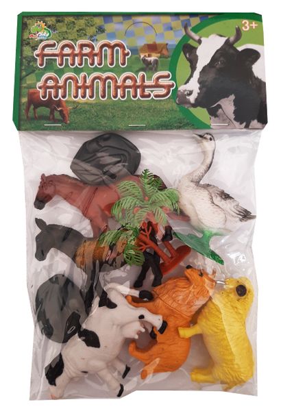 6 Piece Farm Animals with Plants and Rocks