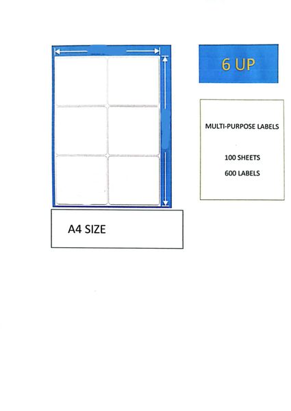 6 UP A4 Sheets Barcode Adhesive Labels 100 Sheets